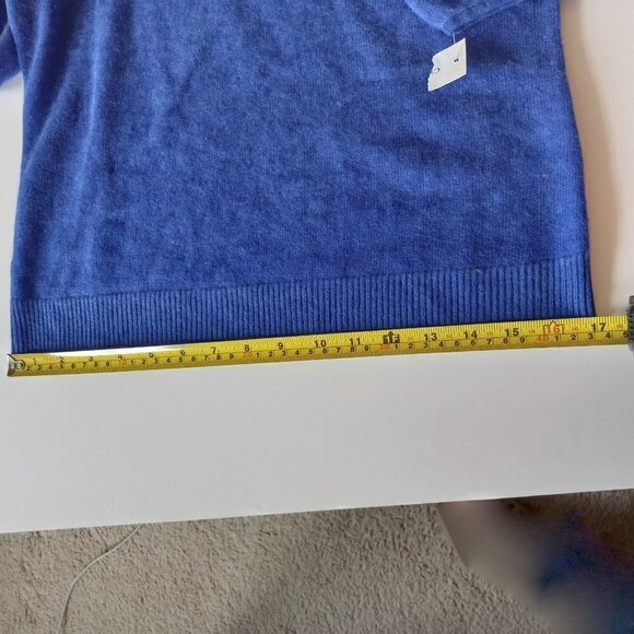 Charter Club Sweater Top 100% Cashmere Crew Neckline Puff Sleeve Two-Tone Blue S - Picture 10 of 12